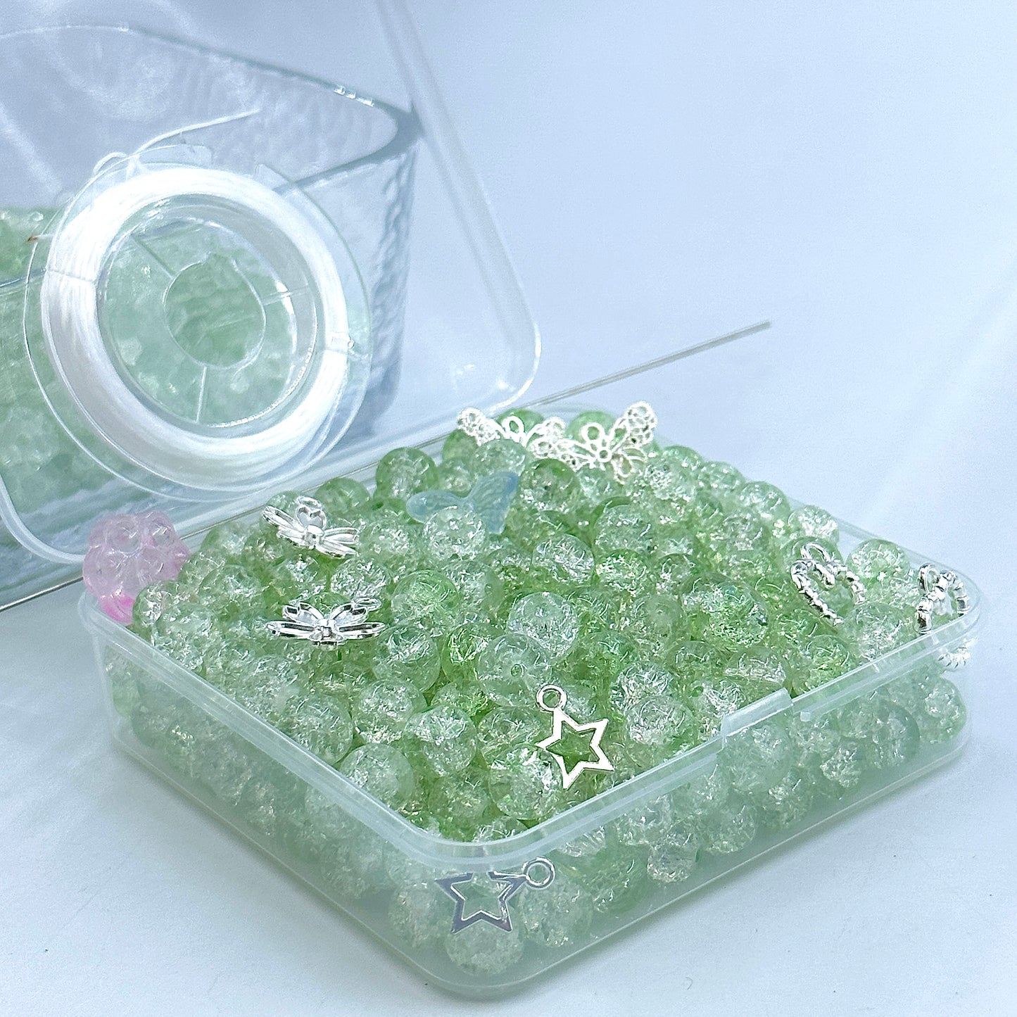 KEVI-DIY 8mm(±0.5mm) Glass Bead Set | 220 Beads + Free Elastic Strings & Charming Spacers | Make 10 Bracelets