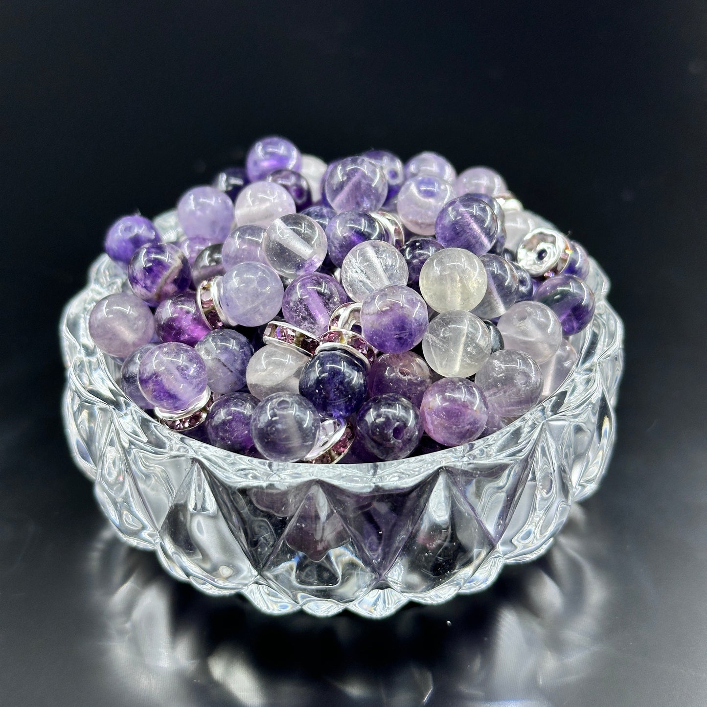 KEVI-DIY 8mm(±0.5mm) Natural Crystal Bead Set | 180 Beads + Free Elastic Strings & Charming Spacers | Make 8 Bracelets