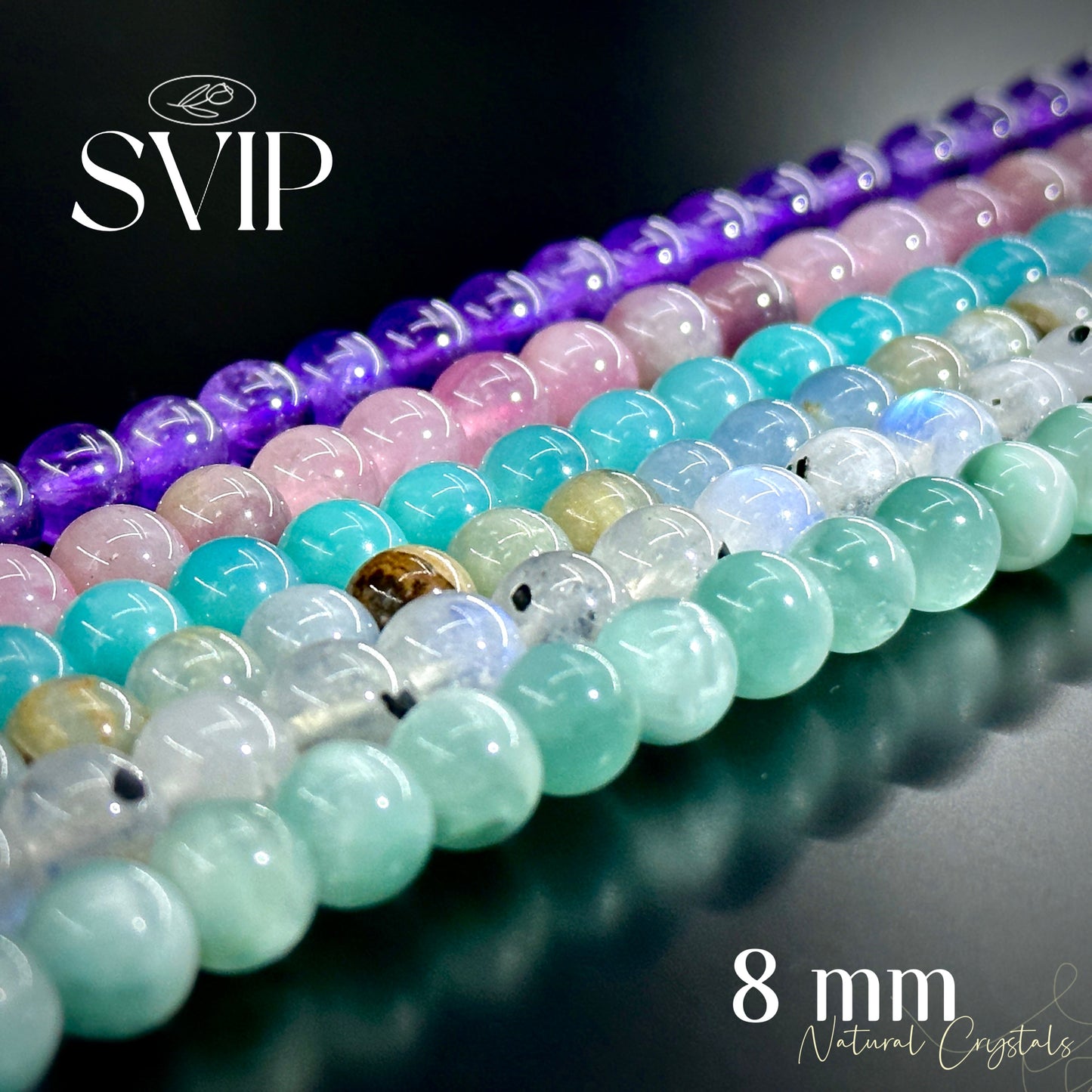KEVI-DIY SVIP 【8 mm】High Quality Natural Crystal Beads (1 Strand about 47 PCS Enough to make two bracelets)