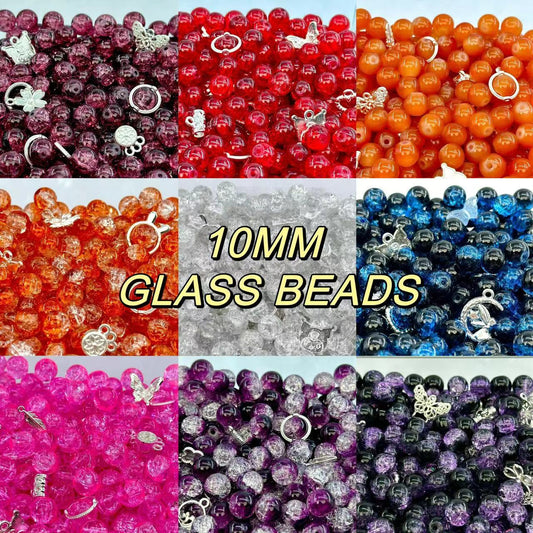 KEVI-DIY 10mm（±0.5mm)  Glass Bead Set | 135 Beads + Free Elastic  Strings & Charming Spacers | Make 7 Bracelets