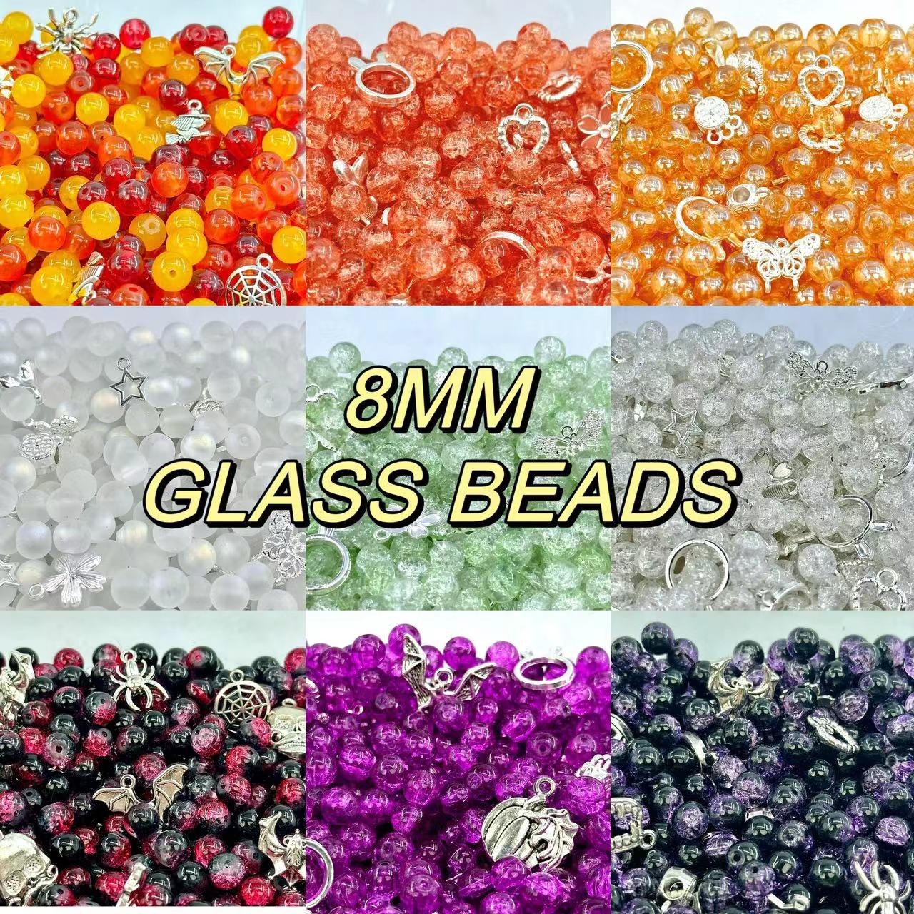 KEVI-DIY 8mm（±0.5mm)  Glass Bead Set | 220 Beads + Free Elastic  Strings & Charming Spacers | Make 10 Bracelets