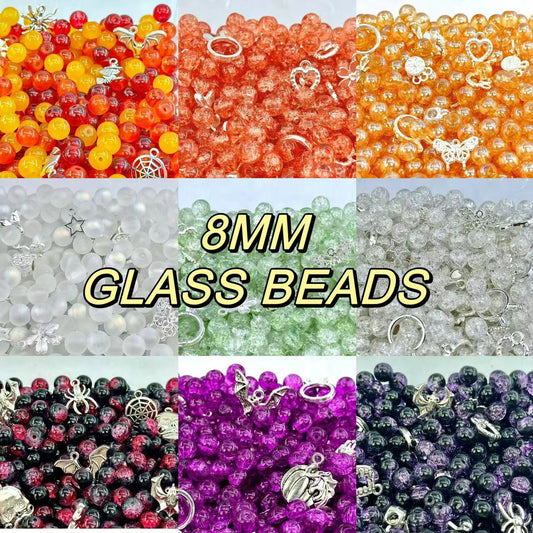 KEVI-DIY 8mm（±0.5mm)  Glass Bead Set | 220 Beads + Free Elastic  Strings & Charming Spacers | Make 10 Bracelets