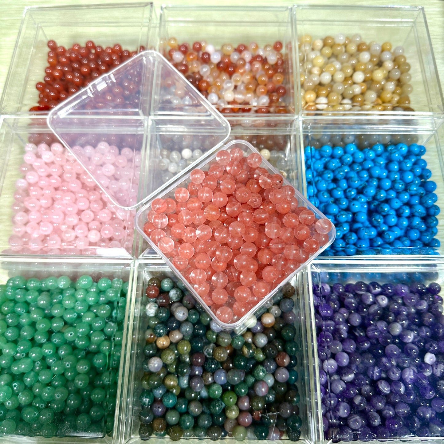 KEVI-DIY 8mm（±0.5mm)  Natural Crystal Bead Set | 180 Beads + Free Elastic  Strings & Charming Spacers | Make 8 Bracelets