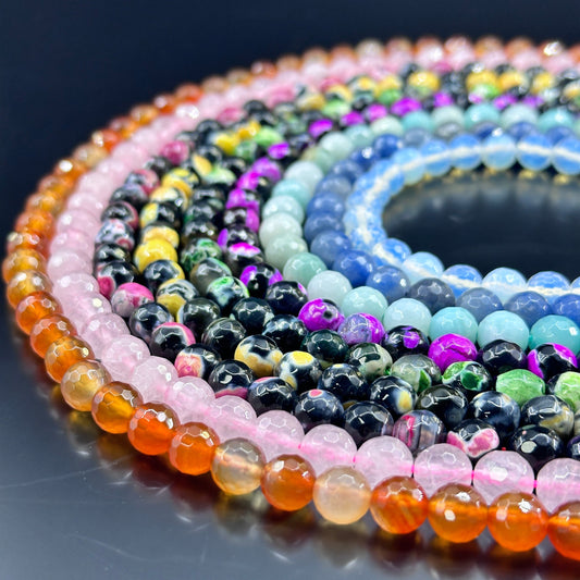 KEVI-DIY【8mm】Faceted  Crystal Beads (46PCS/Strand ) With Box Needles Strings Spacers