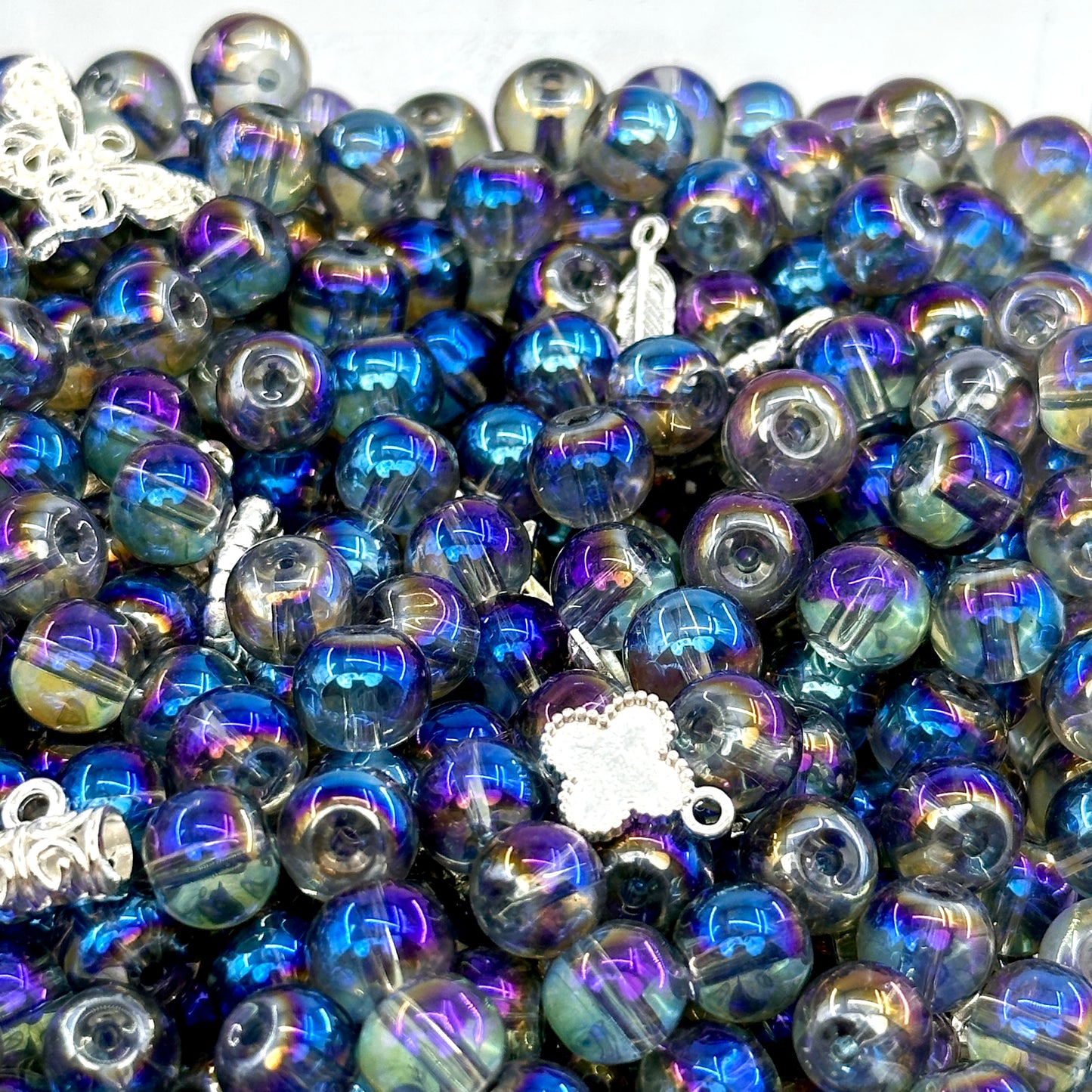 KEVI-DIY 8mm（±0.5mm)  Glass Bead Set | 220 Beads + Free Elastic  Strings & Charming Spacers | Make 10 Bracelets