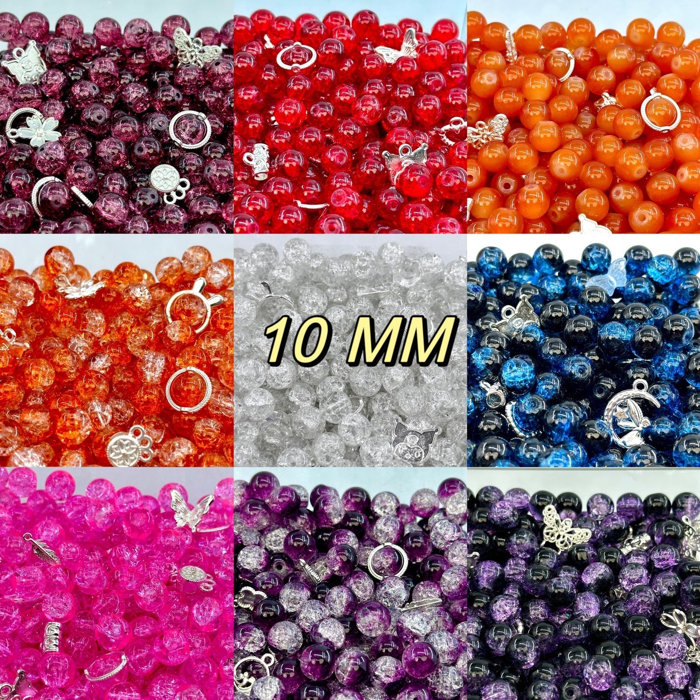 KEVI-DIY 10mm（±0.5mm)  Glass Bead Set | 135 Beads + Free Elastic  Strings & Charming Spacers | Make 7 Bracelets