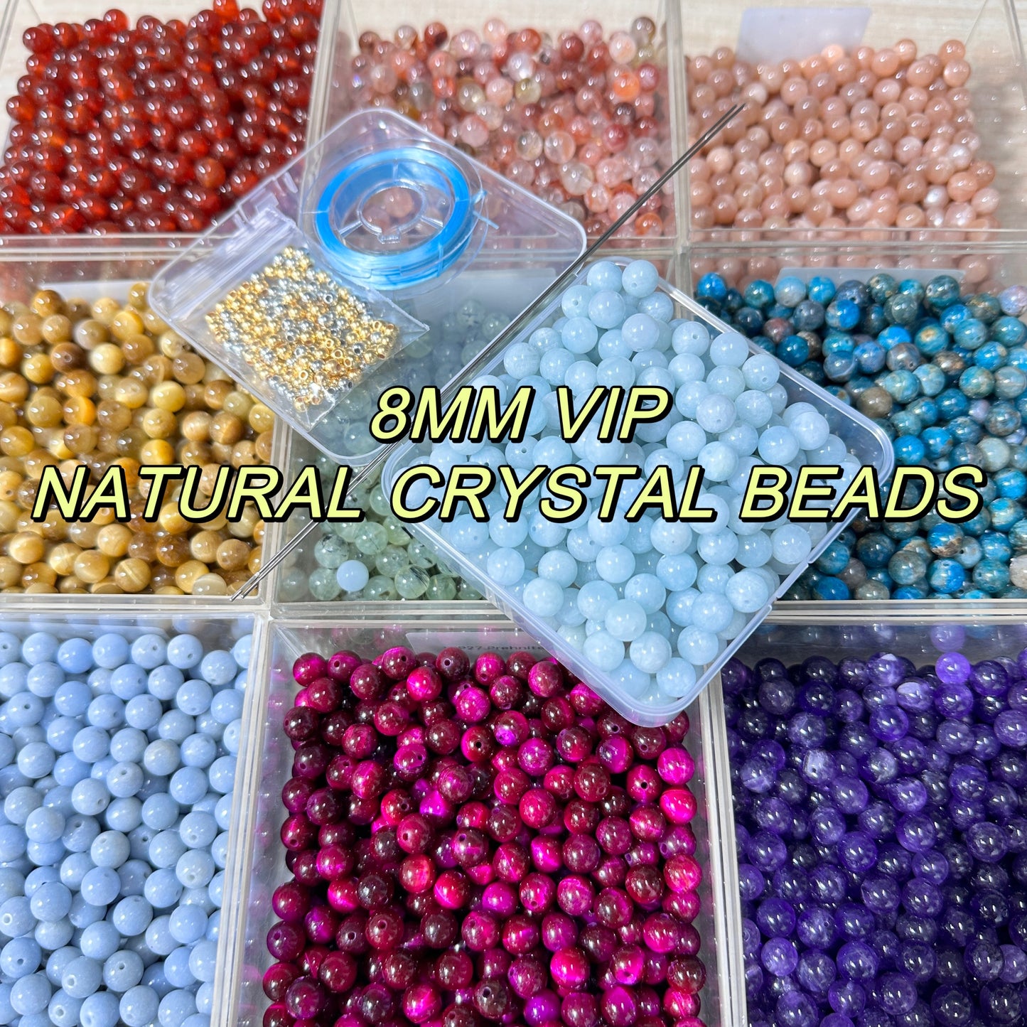 KEVI-DIY 【VIP】8mm Natural Crystal Beads (Over 180 Pcs) With Box Needles Strings Spacers