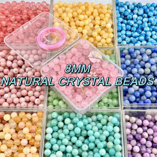 KEVI-DIY 8mm（±0.5mm)  Natural Crystal Bead Set | 180 Beads + Free Elastic  Strings & Charming Spacers | Make 8 Bracelets